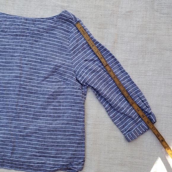 Linen Blouse - Tahari. Striped linen top - Picture 9 of 10